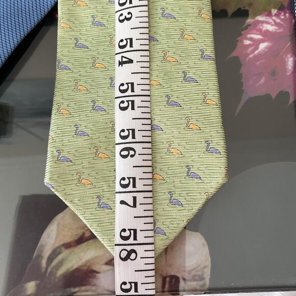 Tommy Hilfiger Silk Flamingo Mens One Size Adjustable Green Tie - Picture 5 of 5